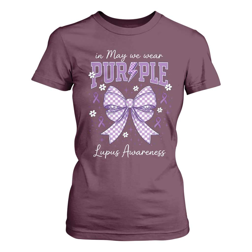 In May We Wear Purple Lupus Support T Shirt For Women Purple Ribbon Coquette Bow