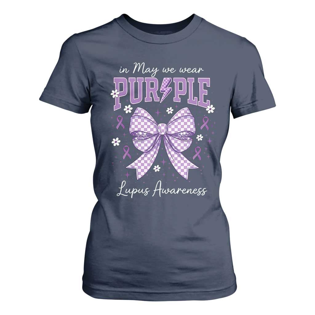 In May We Wear Purple Lupus Support T Shirt For Women Purple Ribbon Coquette Bow