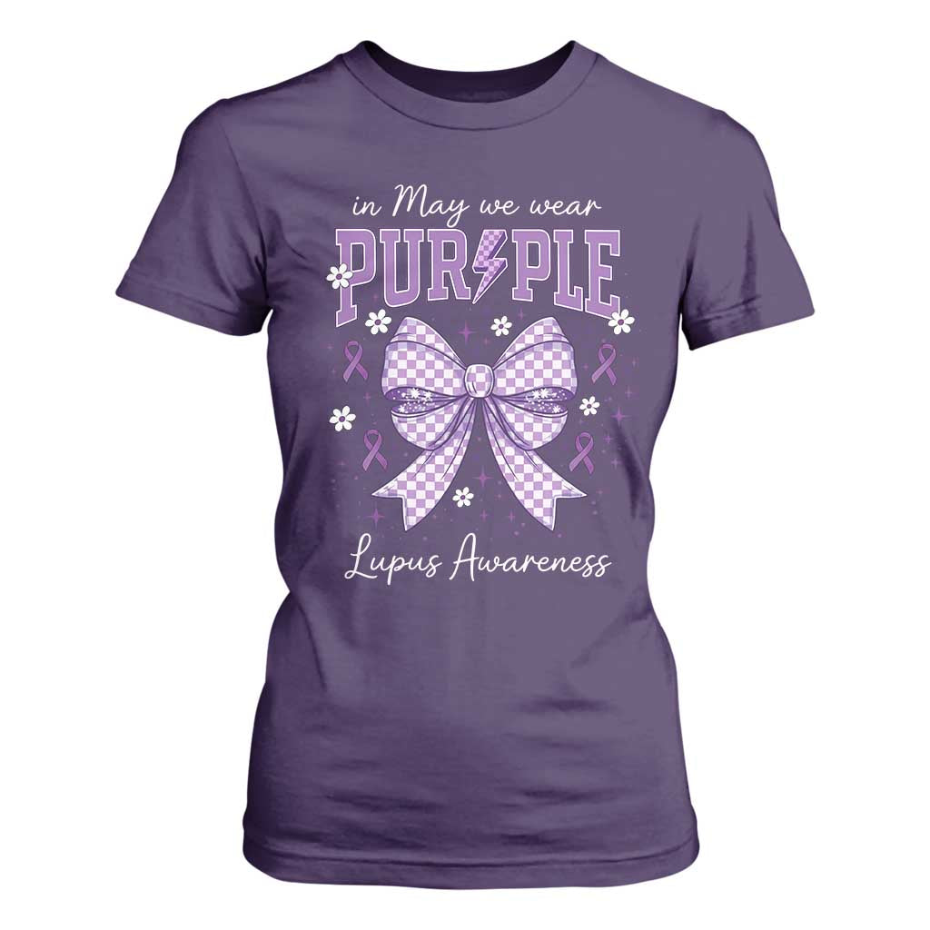 In May We Wear Purple Lupus Support T Shirt For Women Purple Ribbon Coquette Bow