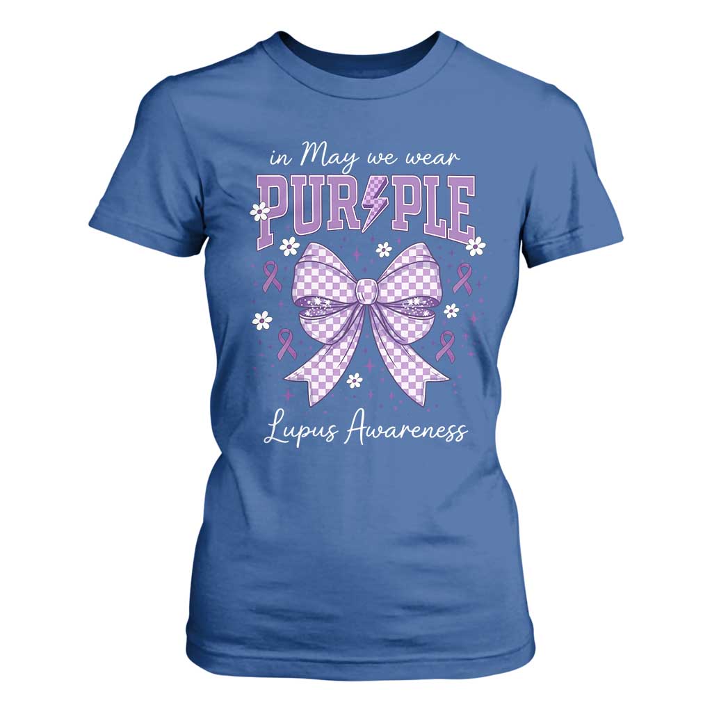 In May We Wear Purple Lupus Support T Shirt For Women Purple Ribbon Coquette Bow