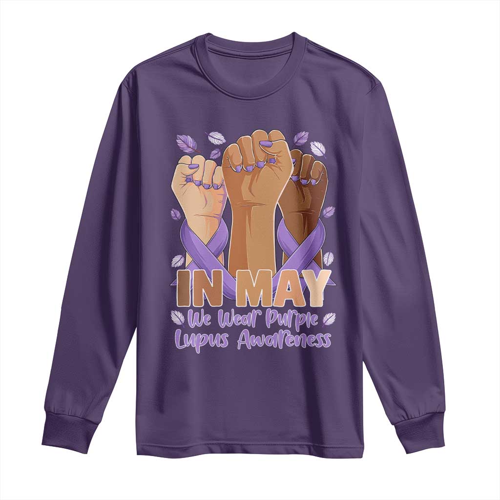 In May We Wear Purple Lupus Support Long Sleeve Shirt Purple Ribbon