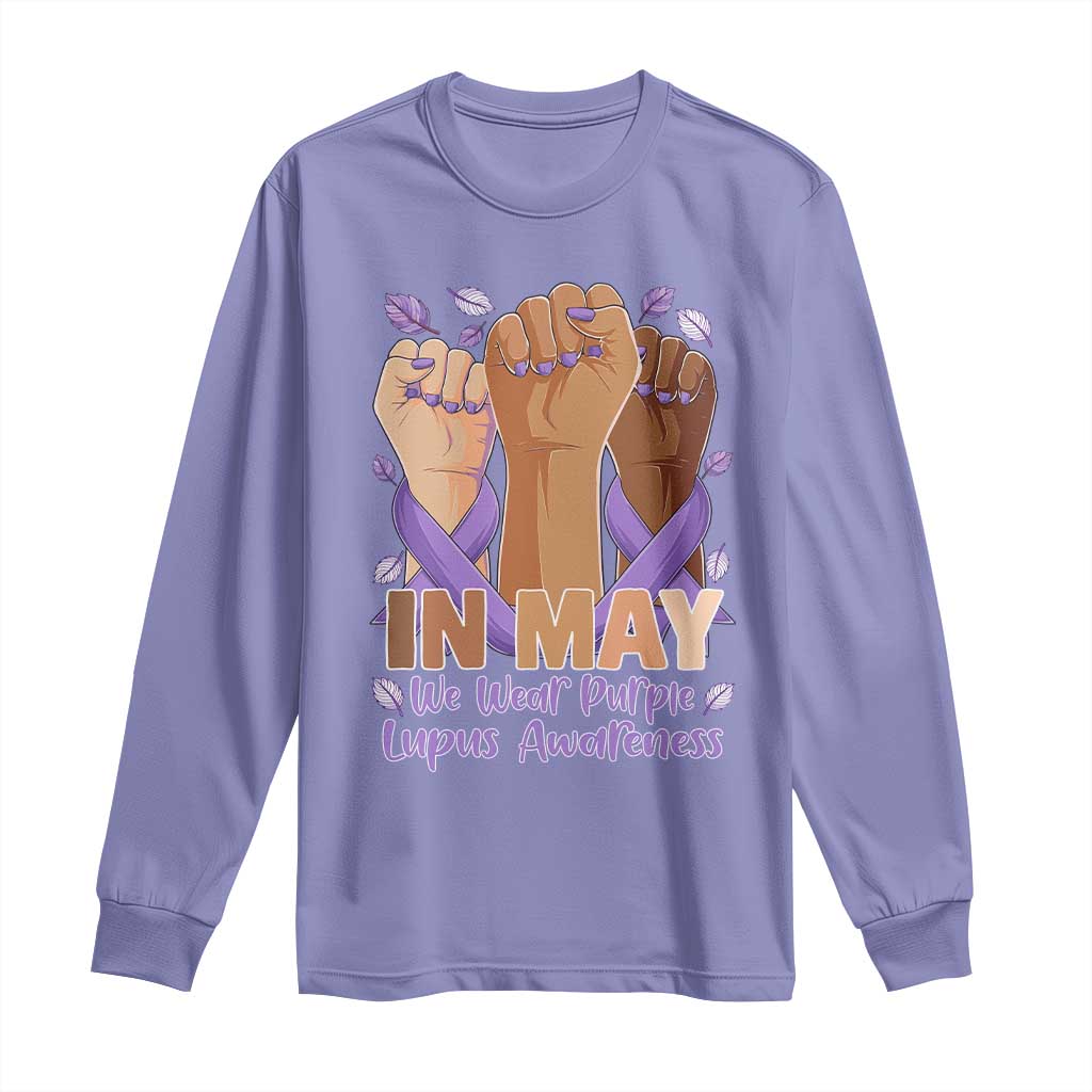 In May We Wear Purple Lupus Support Long Sleeve Shirt Purple Ribbon