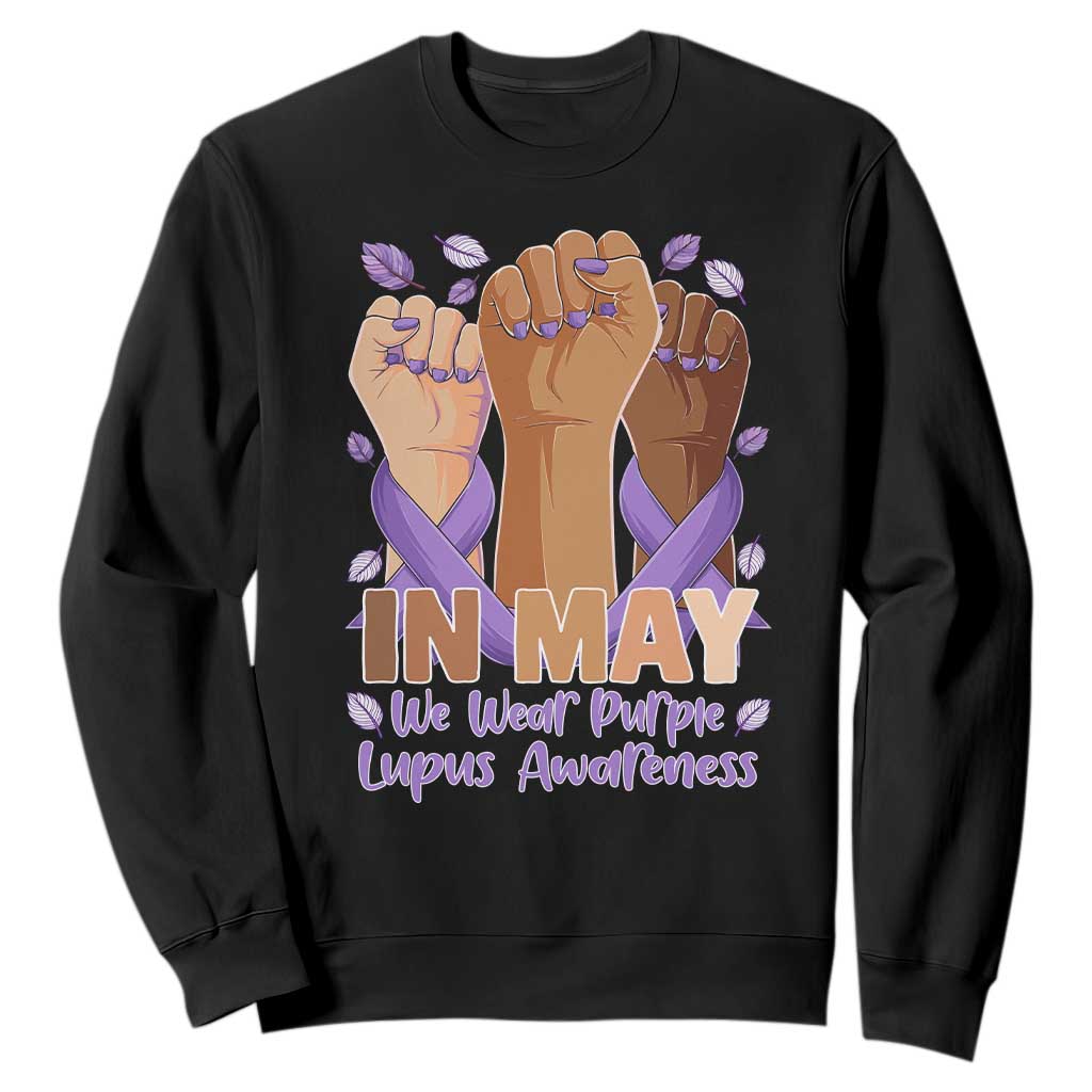 In May We Wear Purple Lupus Support Sweatshirt Purple Ribbon