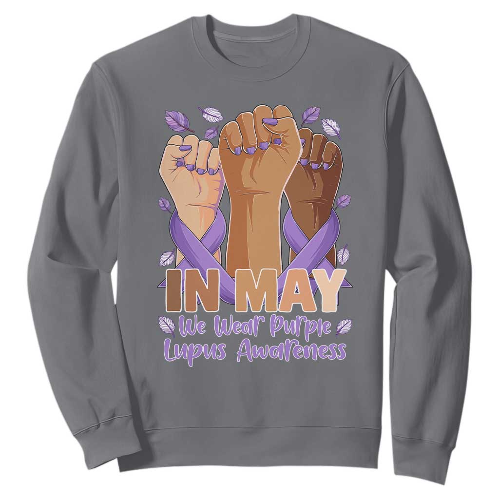 In May We Wear Purple Lupus Support Sweatshirt Purple Ribbon