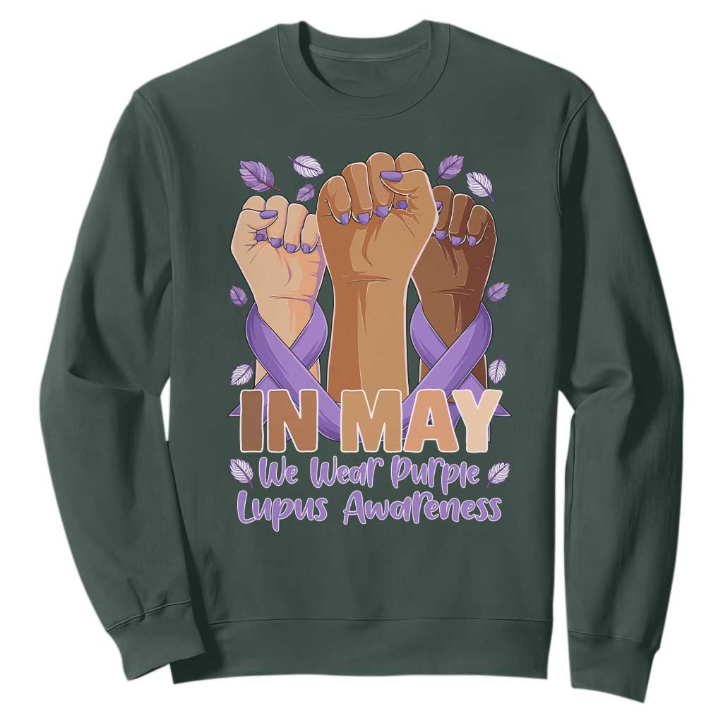 In May We Wear Purple Lupus Support Sweatshirt Purple Ribbon