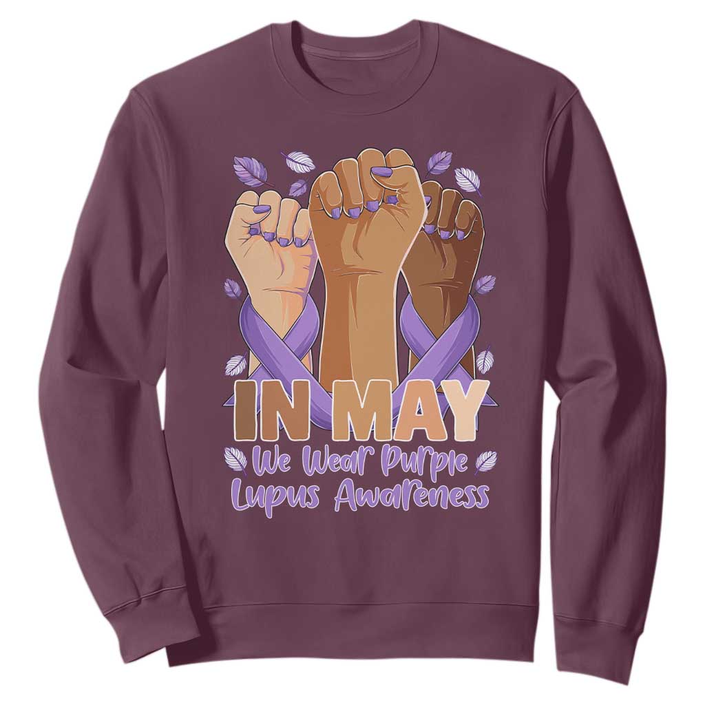 In May We Wear Purple Lupus Support Sweatshirt Purple Ribbon