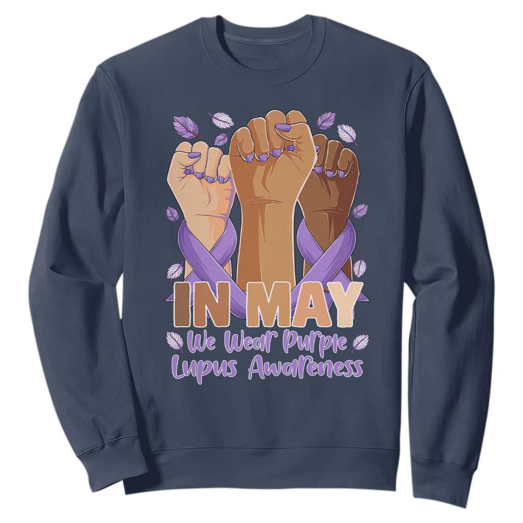 In May We Wear Purple Lupus Support Sweatshirt Purple Ribbon
