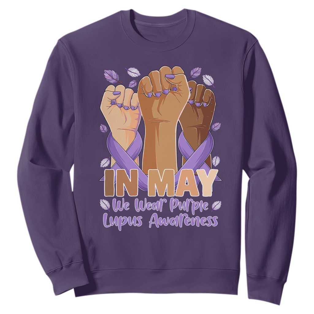 In May We Wear Purple Lupus Support Sweatshirt Purple Ribbon