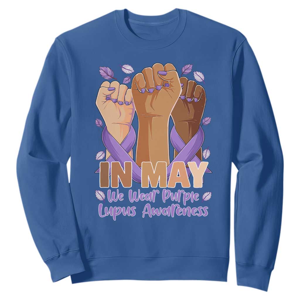 In May We Wear Purple Lupus Support Sweatshirt Purple Ribbon