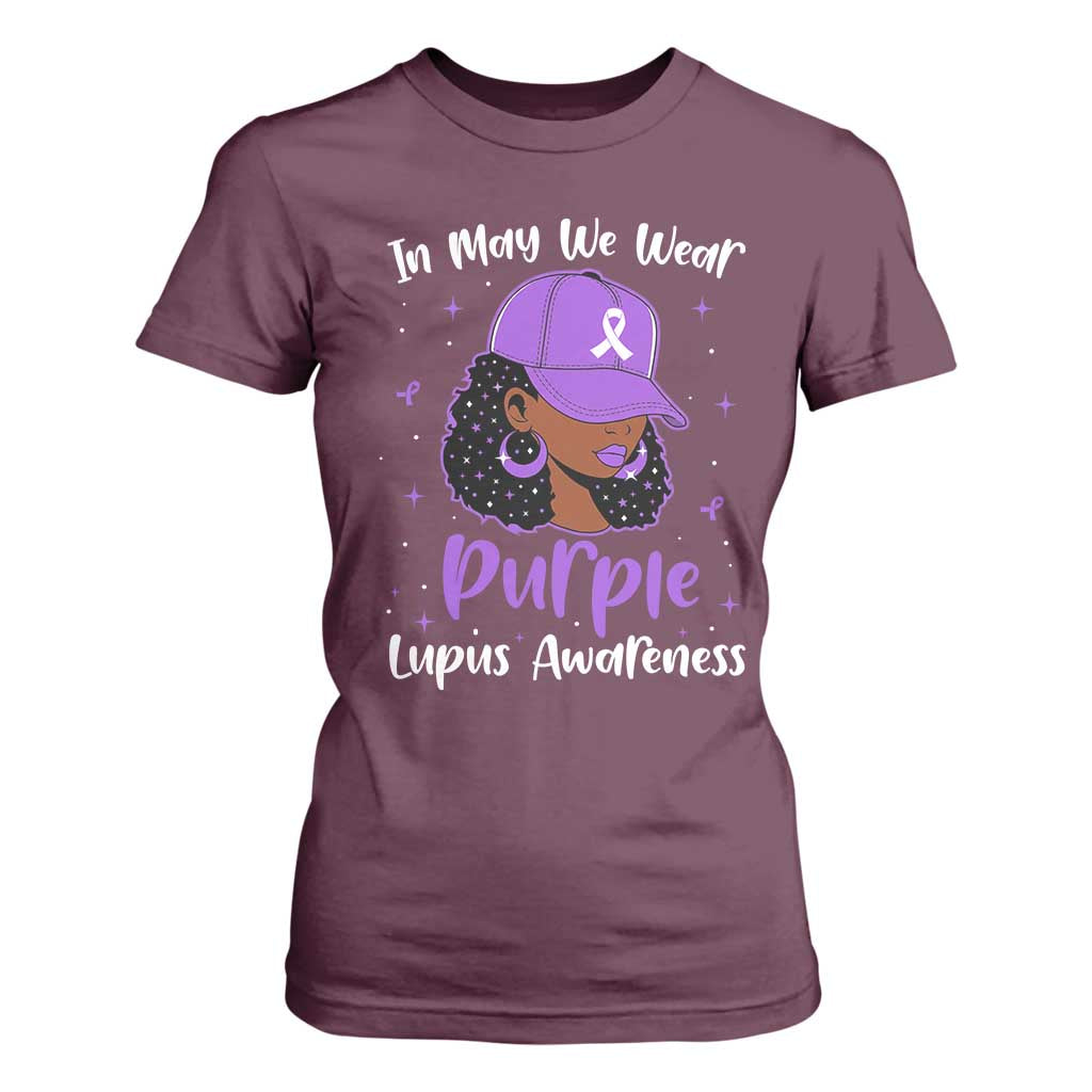 Lupus Support T Shirt For Women African American Black Women Fight Lupus Purple Ribbon