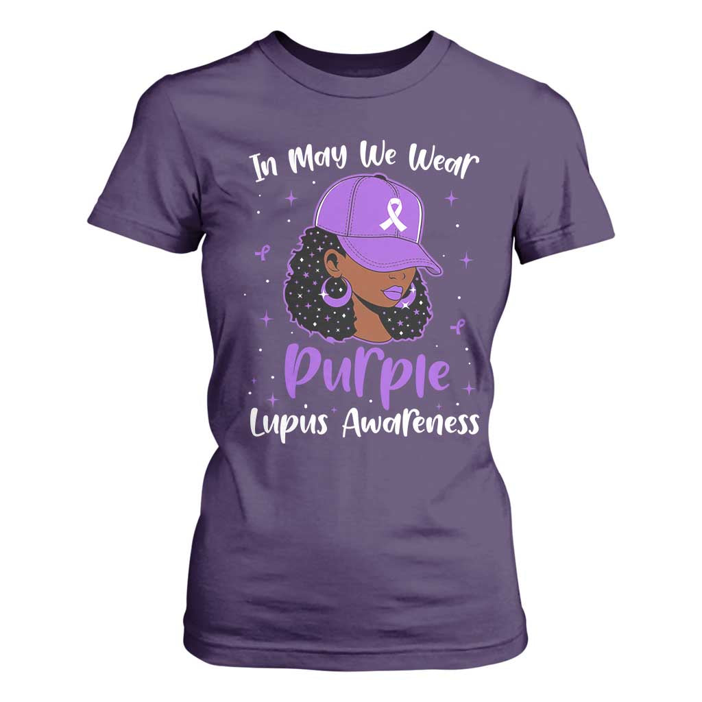 Lupus Support T Shirt For Women African American Black Women Fight Lupus Purple Ribbon