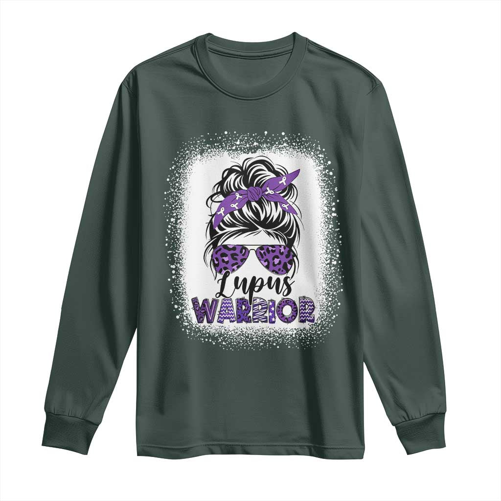Lupus Warrior Long Sleeve Shirt Purple Ribbon Messy Bun Women