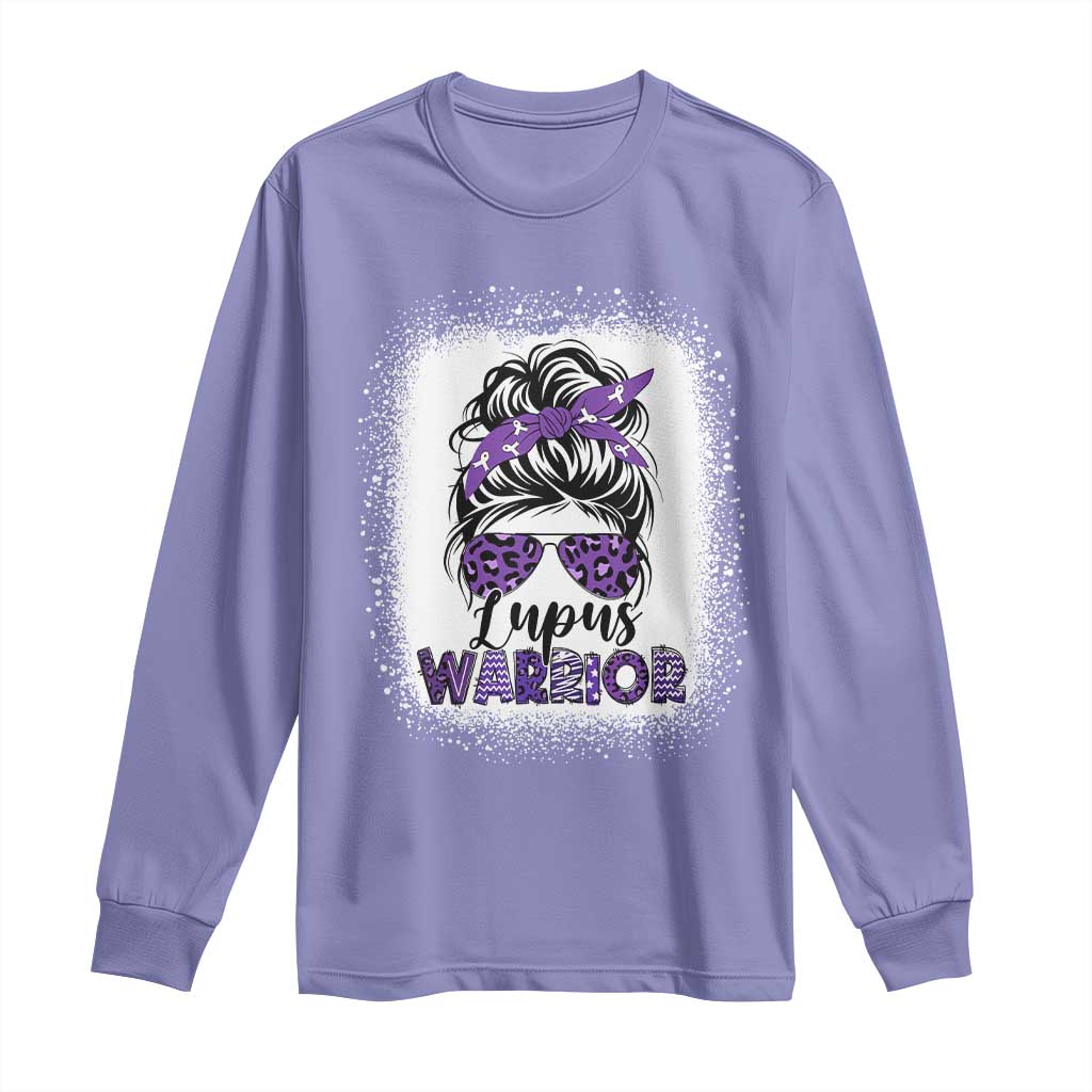 Lupus Warrior Long Sleeve Shirt Purple Ribbon Messy Bun Women