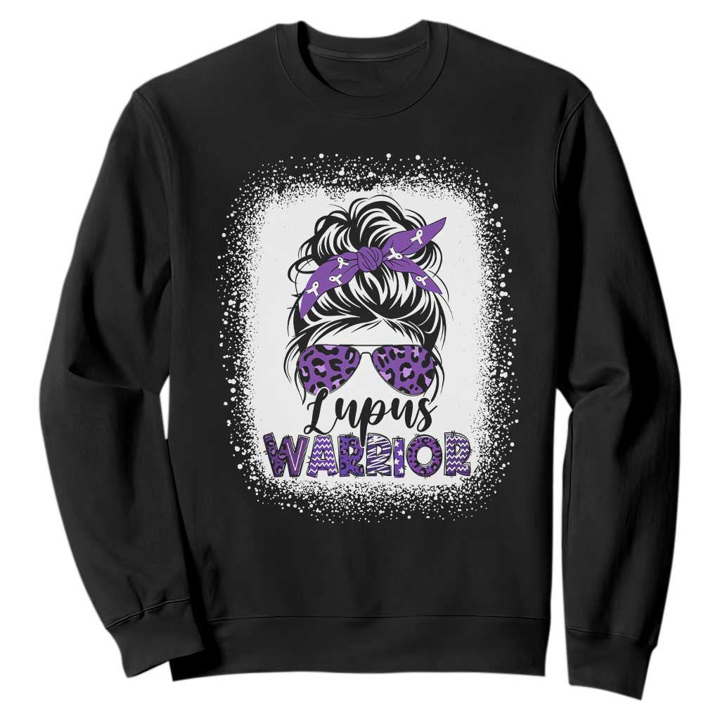 Lupus Warrior Sweatshirt Purple Ribbon Messy Bun Women