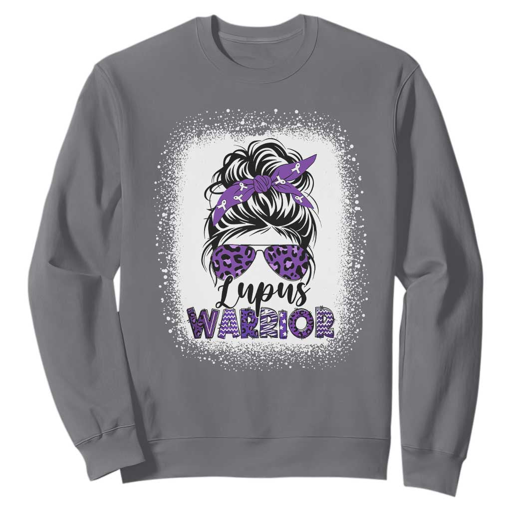 Lupus Warrior Sweatshirt Purple Ribbon Messy Bun Women