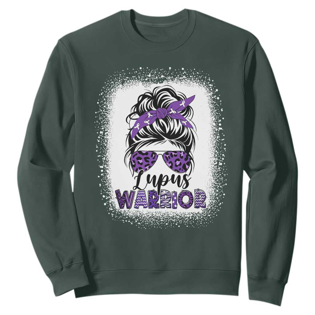 Lupus Warrior Sweatshirt Purple Ribbon Messy Bun Women
