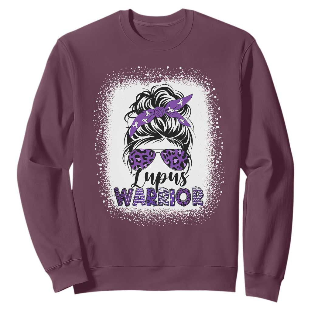 Lupus Warrior Sweatshirt Purple Ribbon Messy Bun Women
