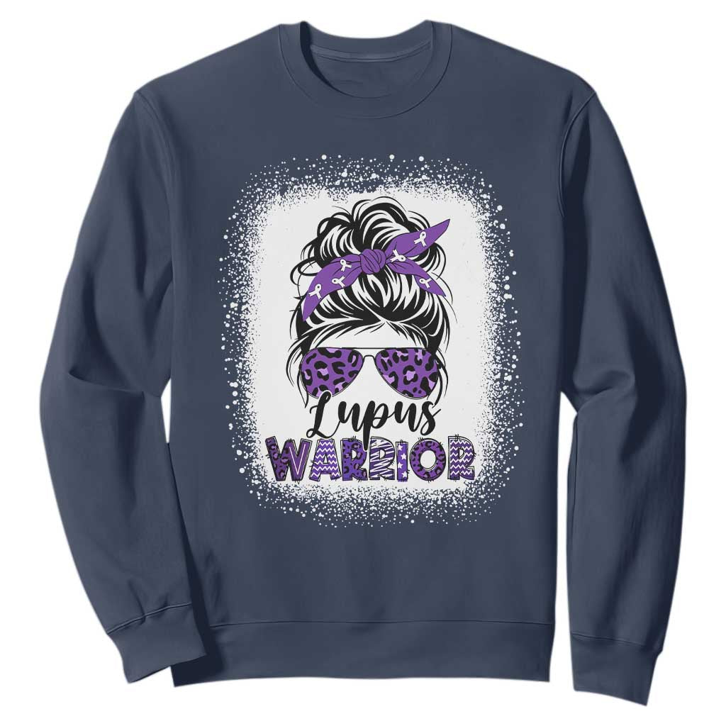Lupus Warrior Sweatshirt Purple Ribbon Messy Bun Women