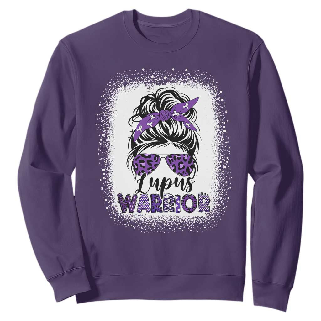 Lupus Warrior Sweatshirt Purple Ribbon Messy Bun Women