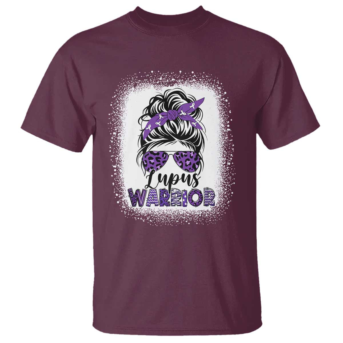 Lupus Warrior T Shirt Purple Ribbon Messy Bun Women