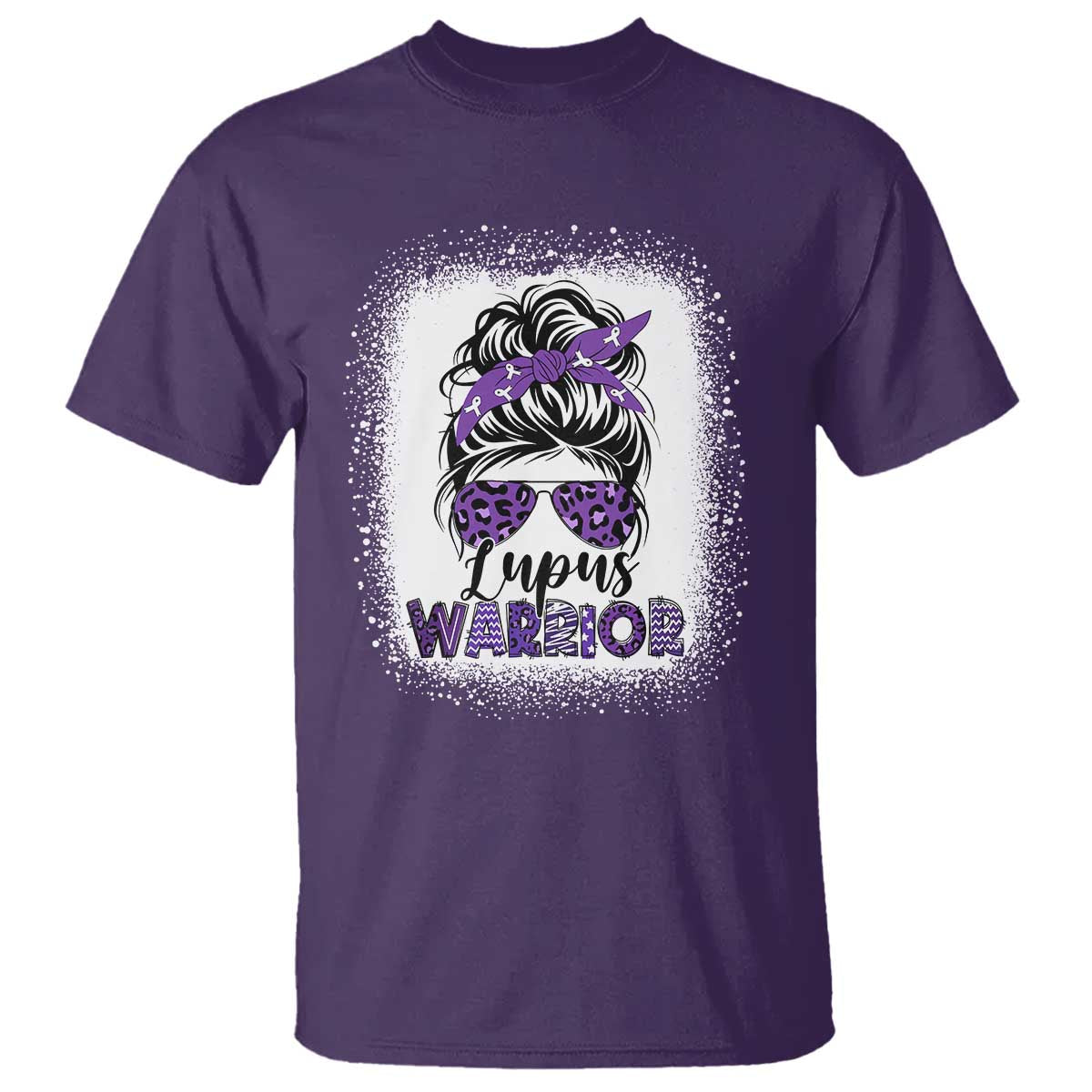 Lupus Warrior T Shirt Purple Ribbon Messy Bun Women