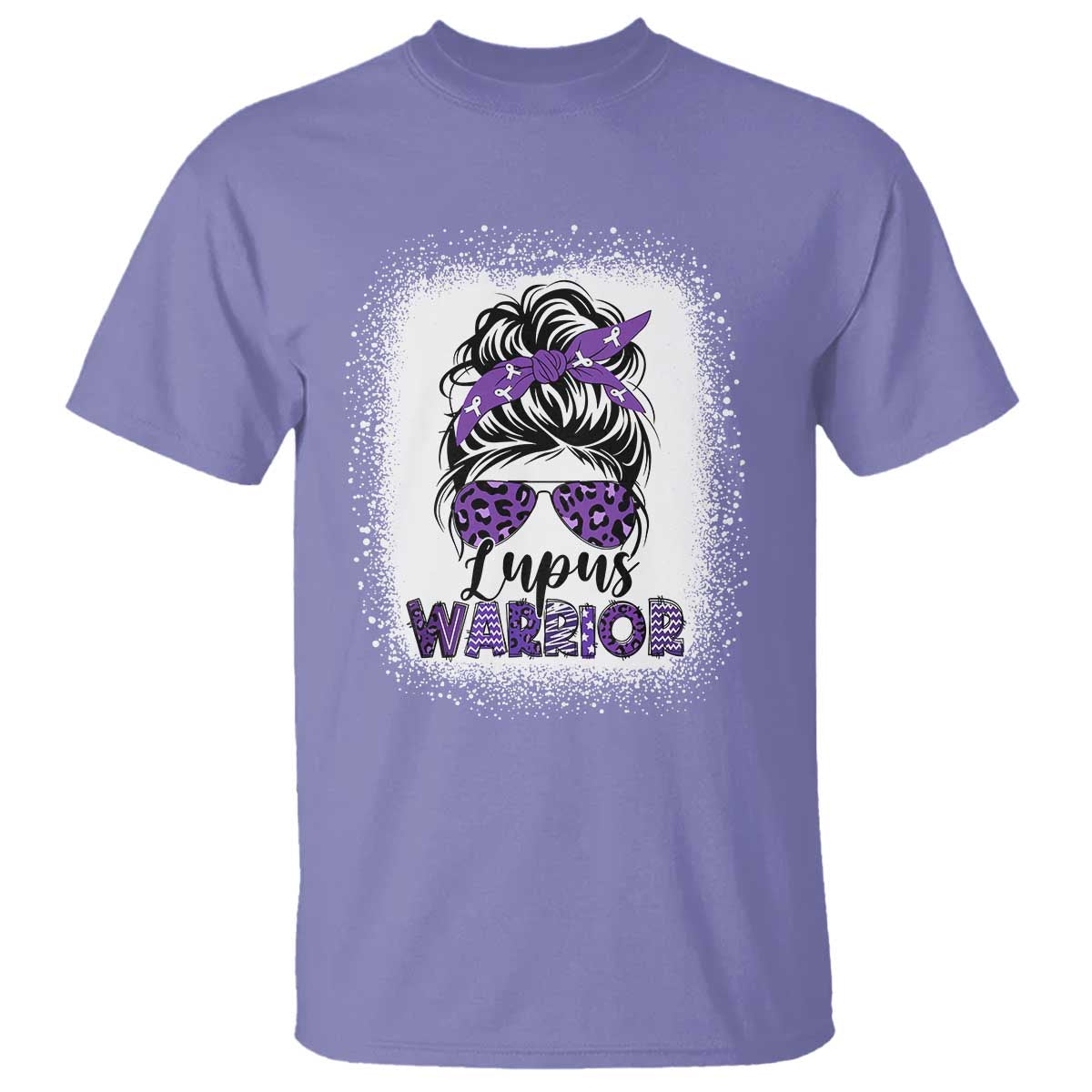 Lupus Warrior T Shirt Purple Ribbon Messy Bun Women