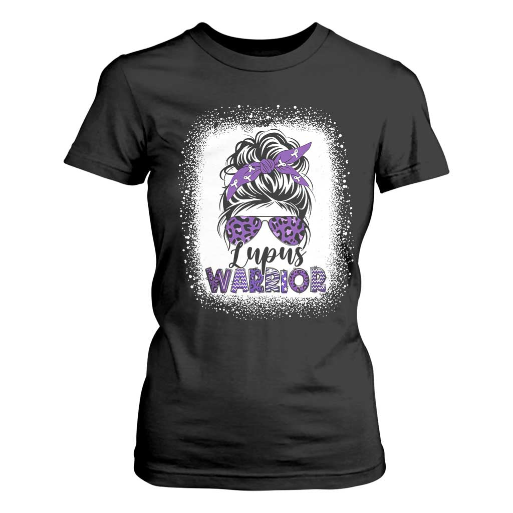 Lupus Warrior T Shirt For Women Purple Ribbon Messy Bun Women