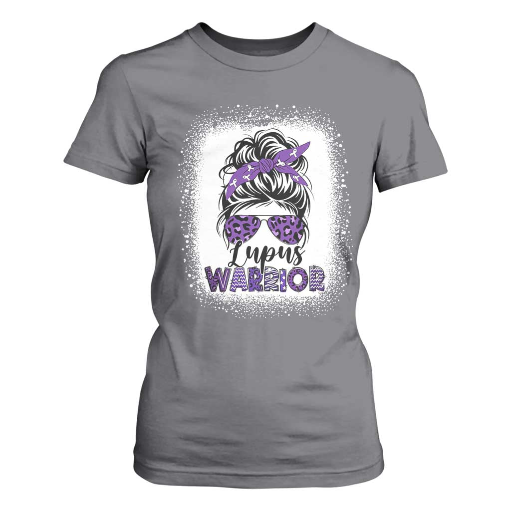Lupus Warrior T Shirt For Women Purple Ribbon Messy Bun Women