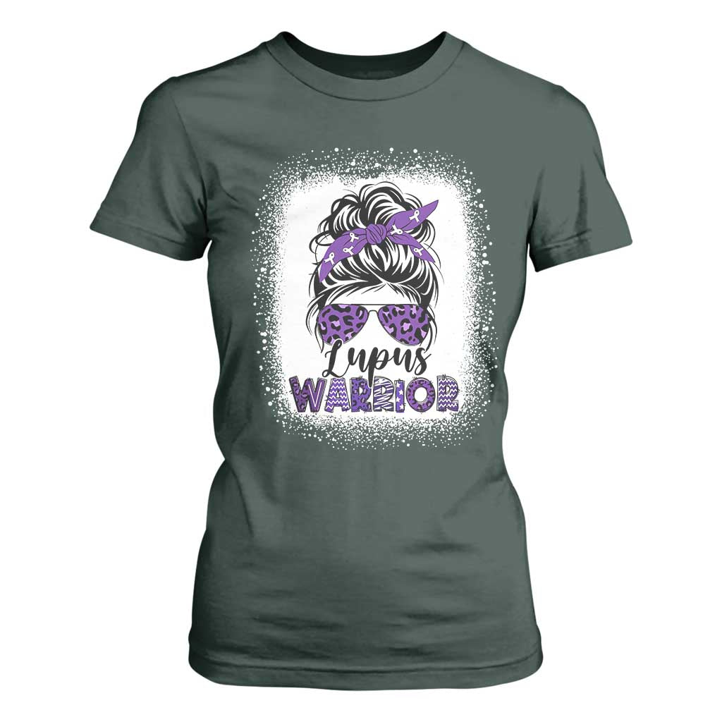 Lupus Warrior T Shirt For Women Purple Ribbon Messy Bun Women