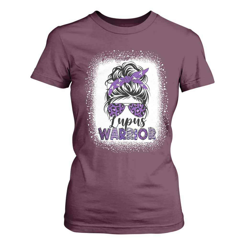 Lupus Warrior T Shirt For Women Purple Ribbon Messy Bun Women