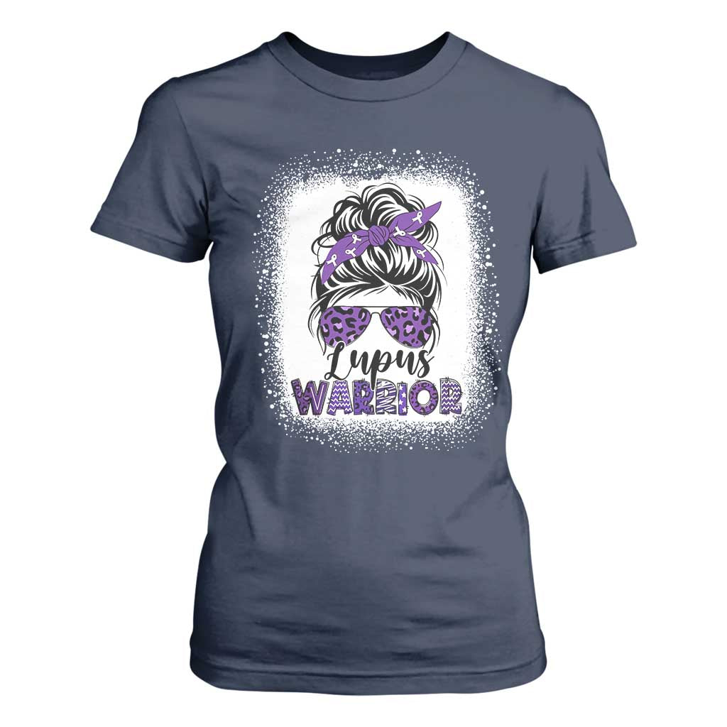 Lupus Warrior T Shirt For Women Purple Ribbon Messy Bun Women