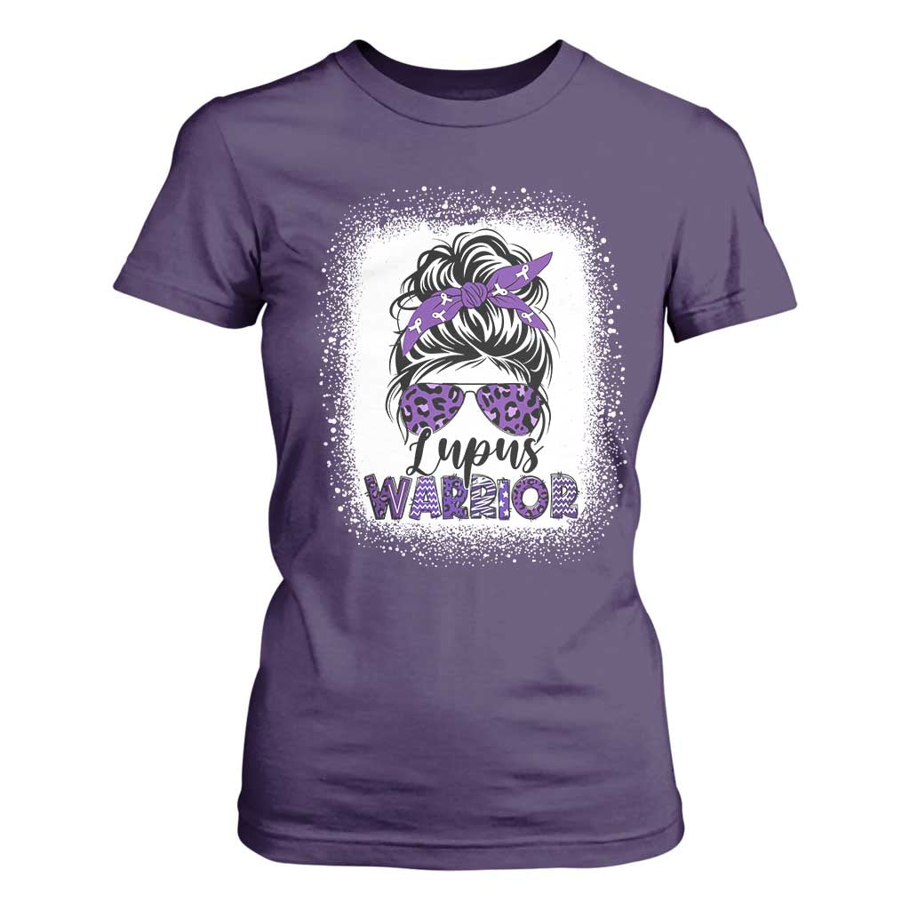 Lupus Warrior T Shirt For Women Purple Ribbon Messy Bun Women