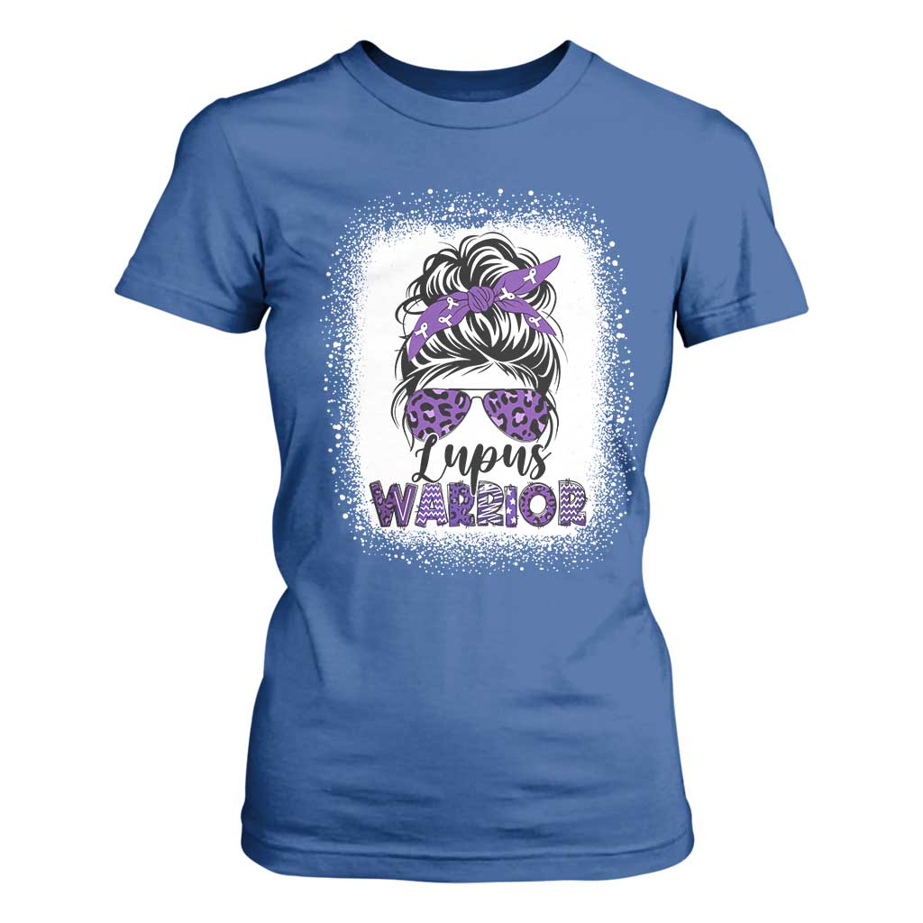 Lupus Warrior T Shirt For Women Purple Ribbon Messy Bun Women