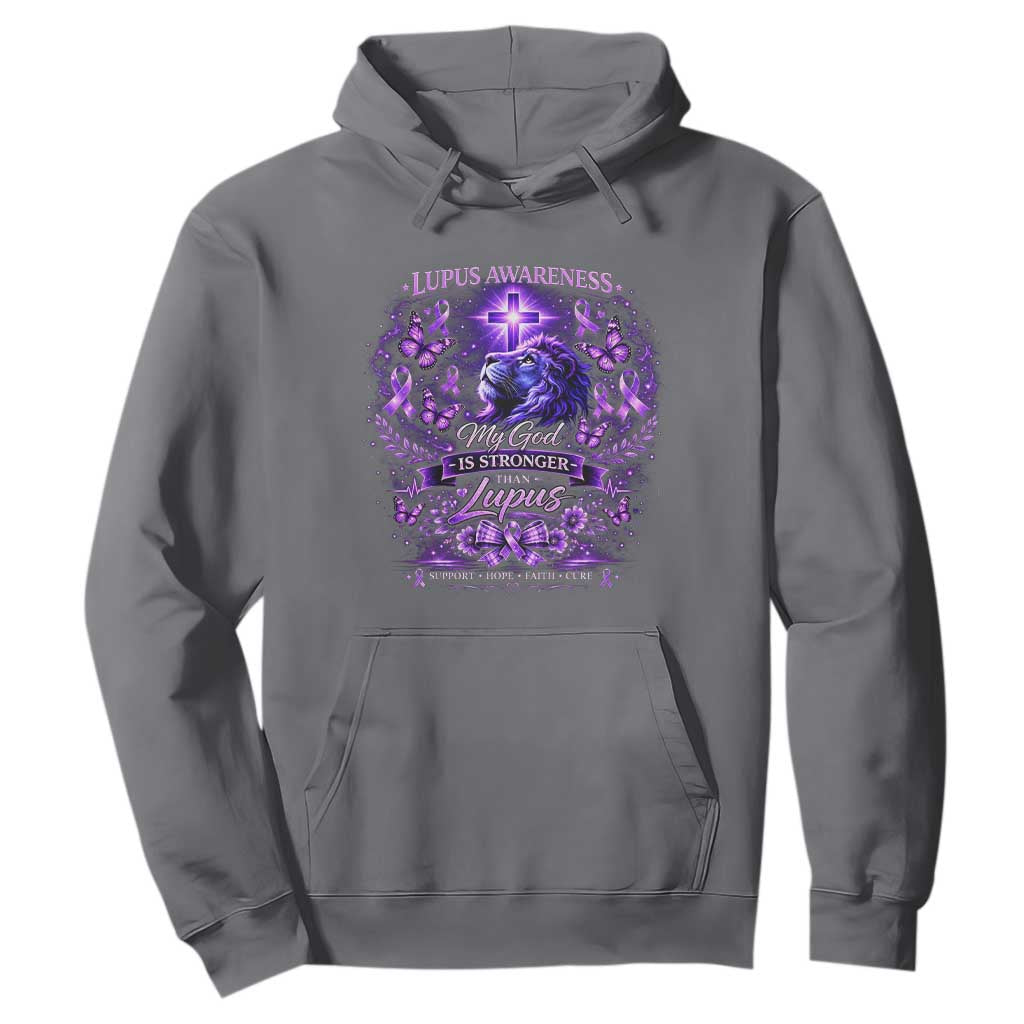 Lupus Support Hoodie Lion Purple Ribbon My God Is Stronger Than Lupus