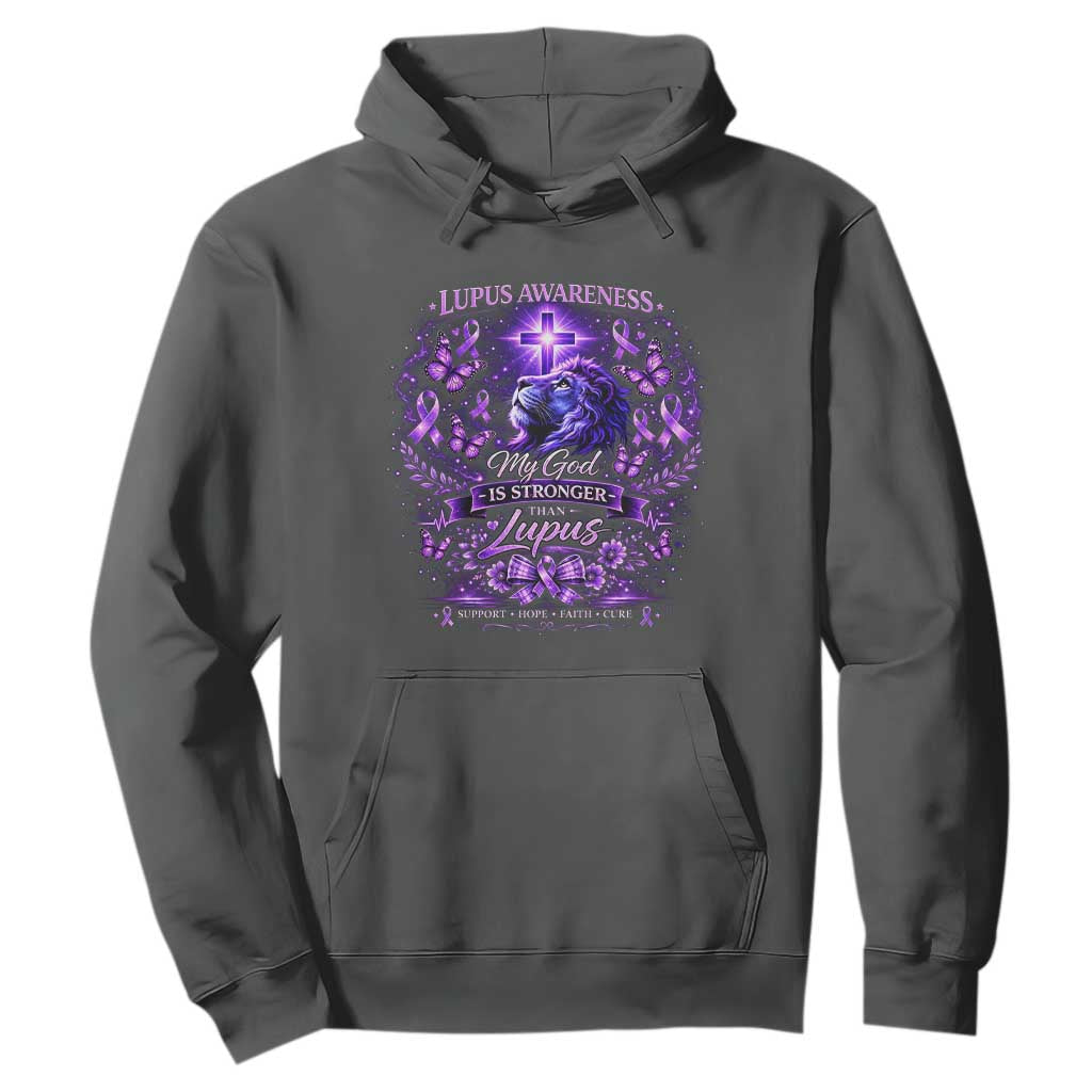 Lupus Support Hoodie Lion Purple Ribbon My God Is Stronger Than Lupus