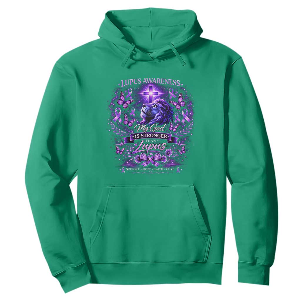 Lupus Support Hoodie Lion Purple Ribbon My God Is Stronger Than Lupus