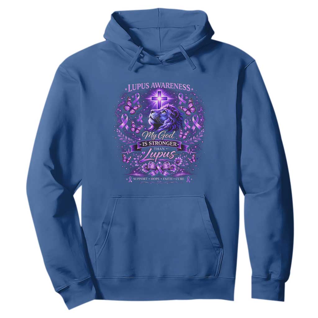 Lupus Support Hoodie Lion Purple Ribbon My God Is Stronger Than Lupus