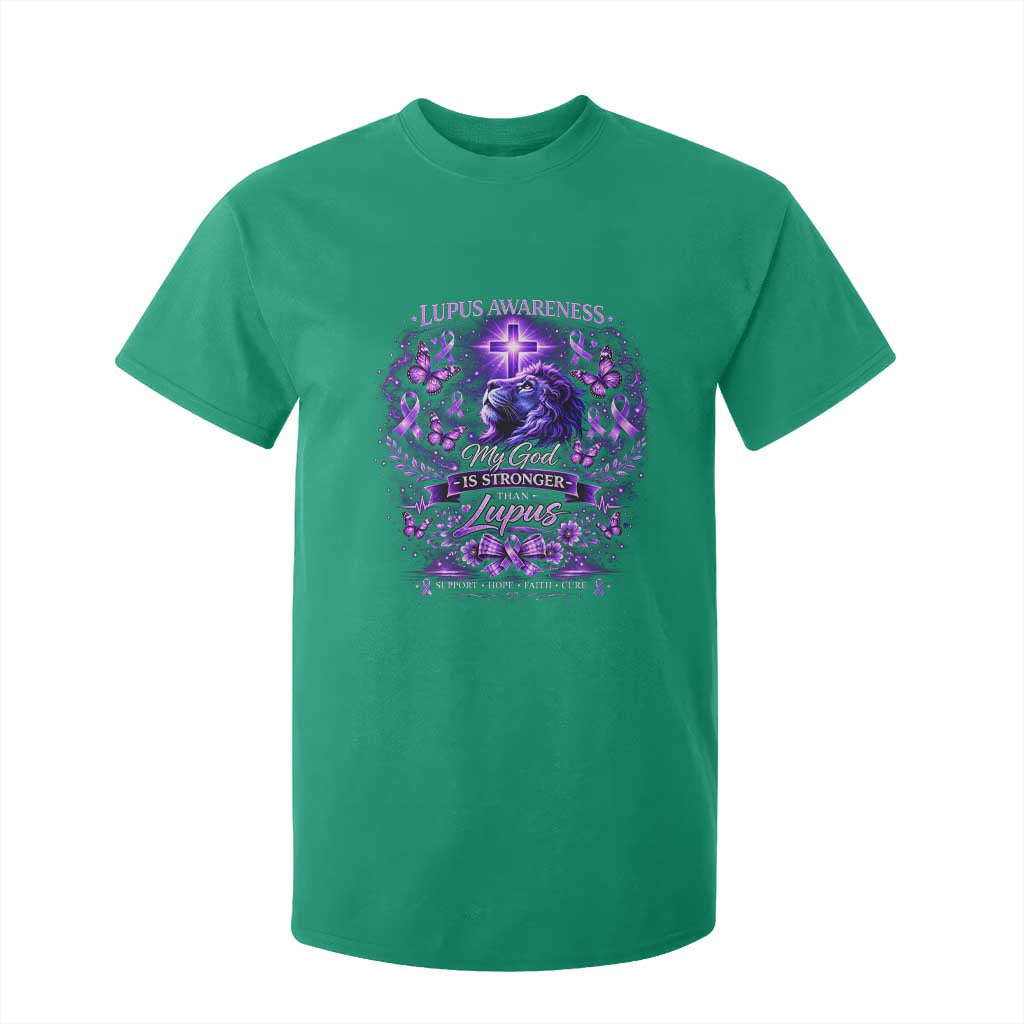 Lupus Support T Shirt For Kid Lion Purple Ribbon My God Is Stronger Than Lupus