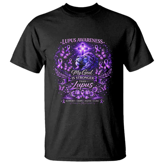 Lupus Support T Shirt Lion Purple Ribbon My God Is Stronger Than Lupus