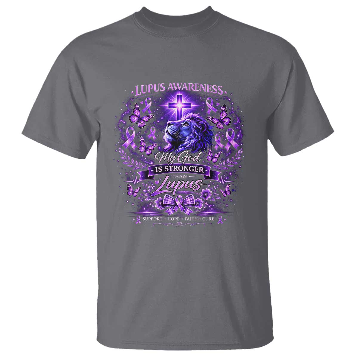 Lupus Support T Shirt Lion Purple Ribbon My God Is Stronger Than Lupus