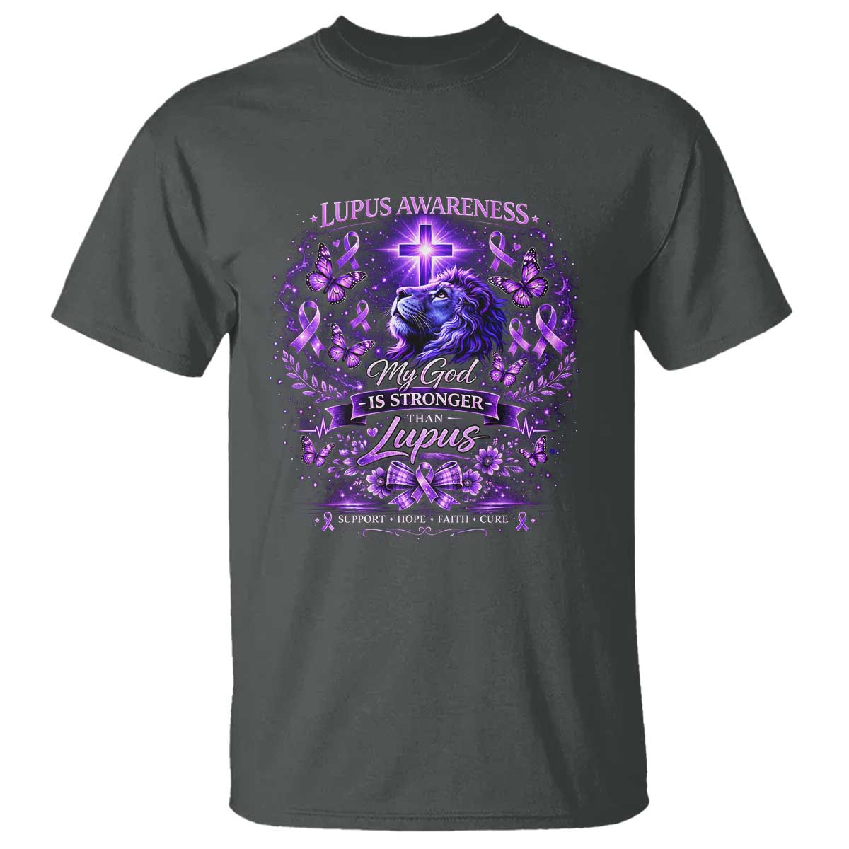 Lupus Support T Shirt Lion Purple Ribbon My God Is Stronger Than Lupus