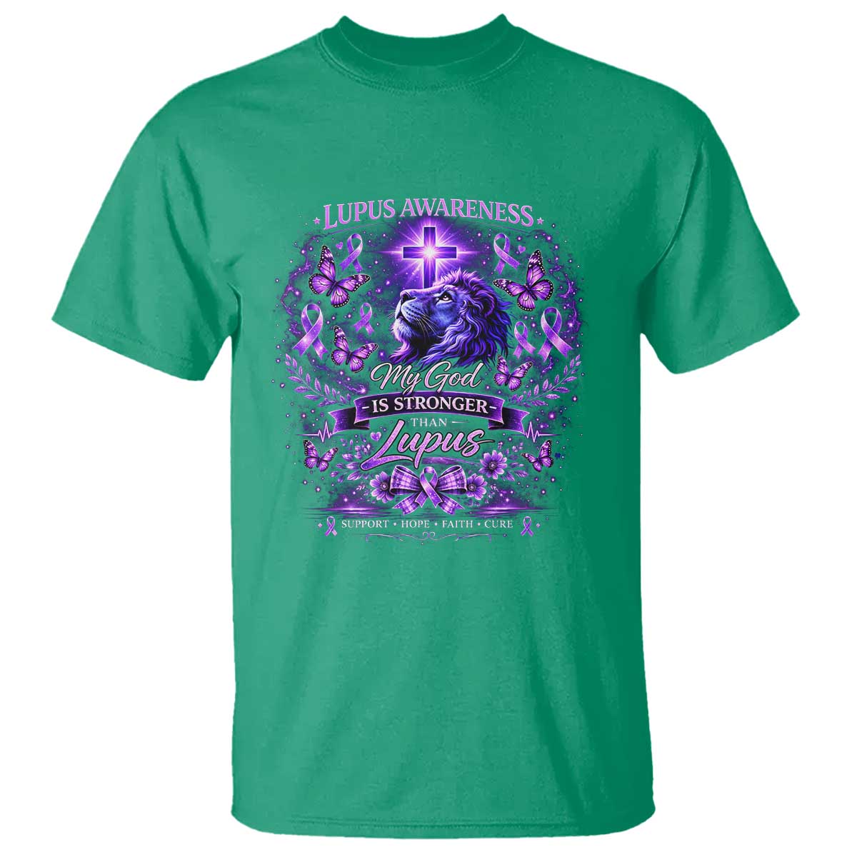 Lupus Support T Shirt Lion Purple Ribbon My God Is Stronger Than Lupus