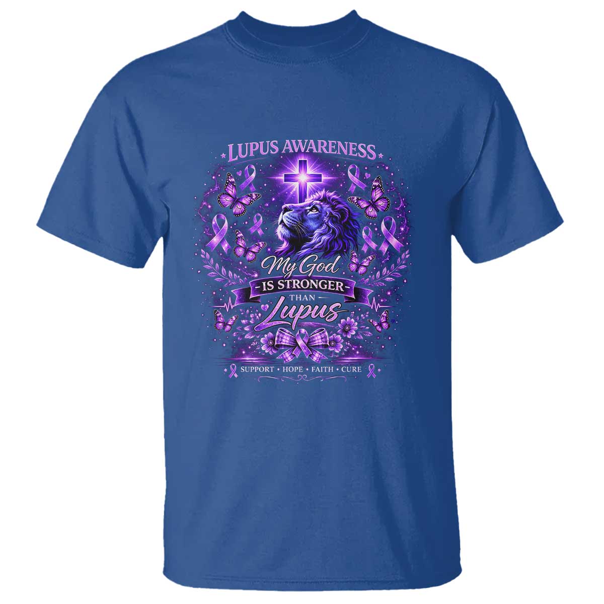 Lupus Support T Shirt Lion Purple Ribbon My God Is Stronger Than Lupus