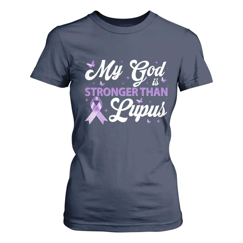 My God Is Bigger Than Lupus T Shirt For Women Purple Ribbon