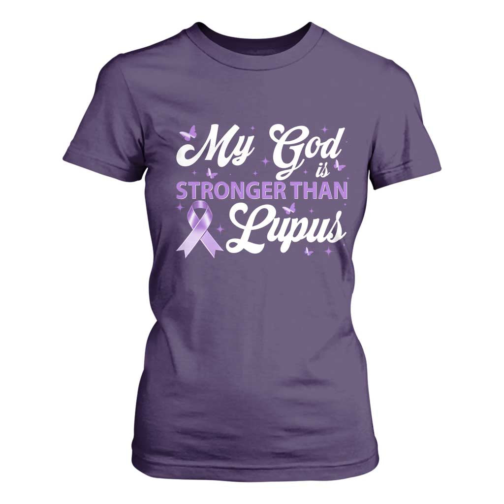 My God Is Bigger Than Lupus T Shirt For Women Purple Ribbon