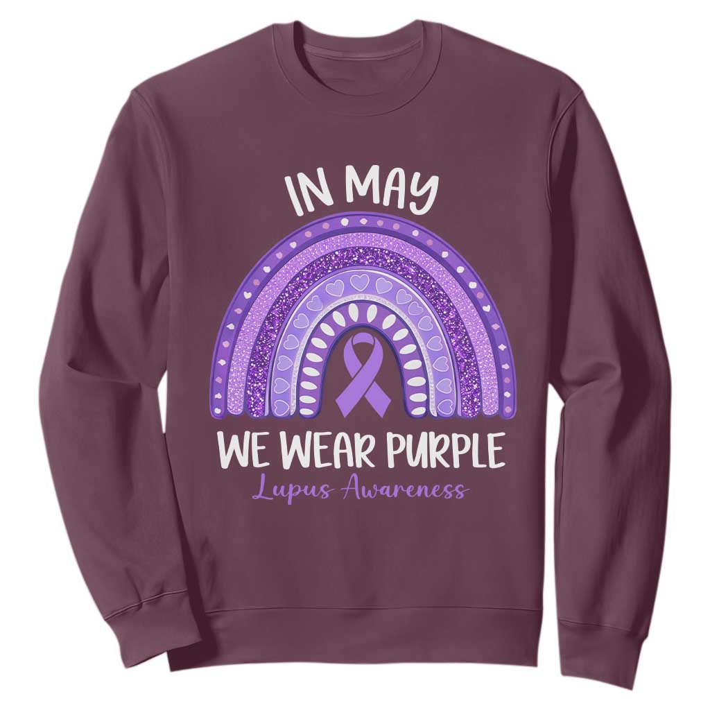 Lupus Support Sweatshirt In May We Wear Purple Ribbon Rainbow