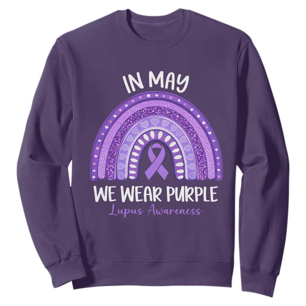 Lupus Support Sweatshirt In May We Wear Purple Ribbon Rainbow