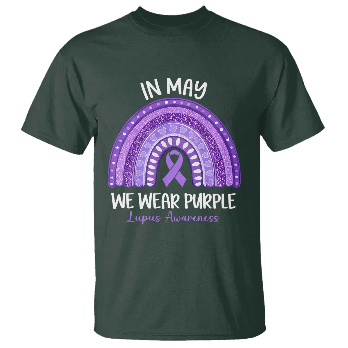 Lupus Support T Shirt In May We Wear Purple Ribbon Rainbow