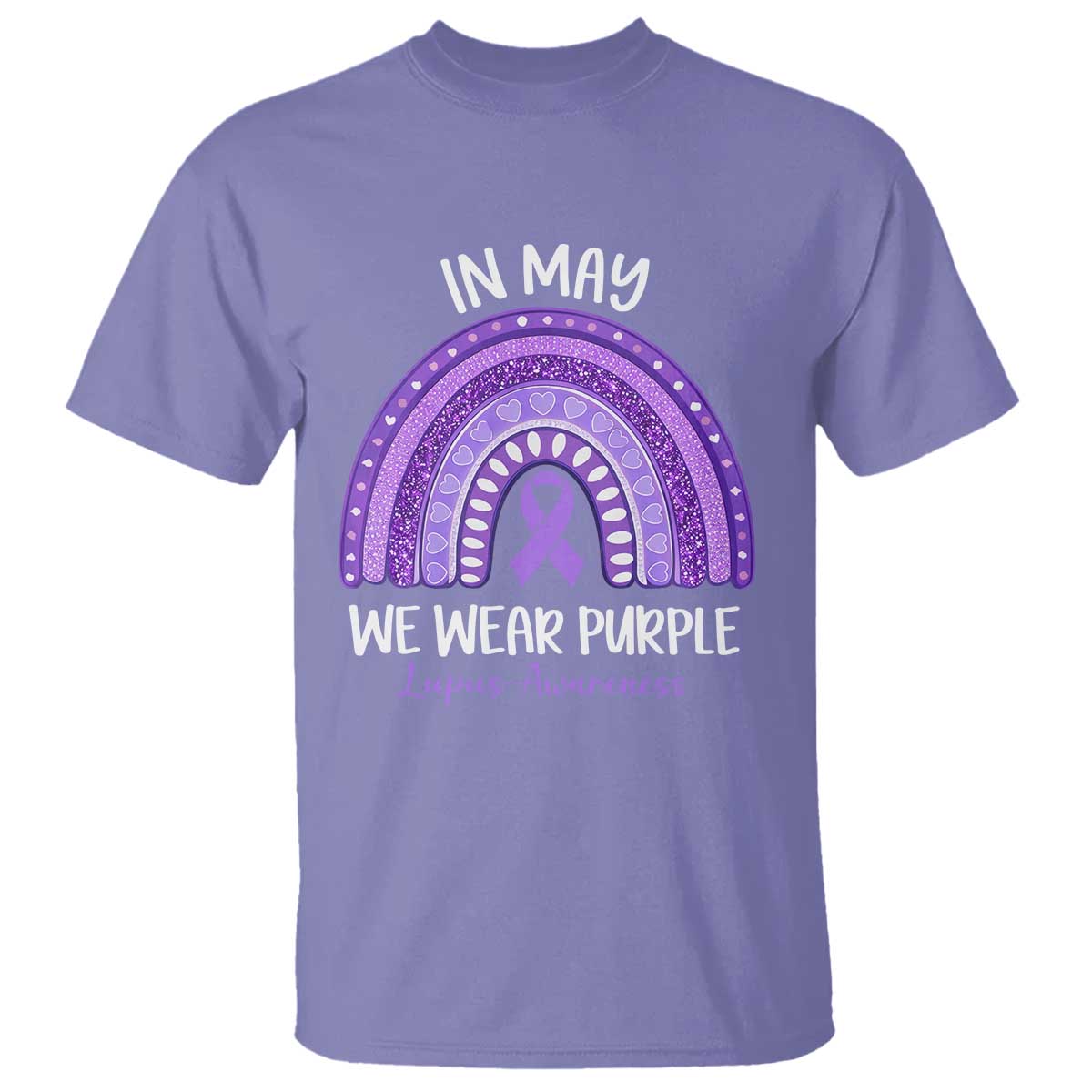 Lupus Support T Shirt In May We Wear Purple Ribbon Rainbow