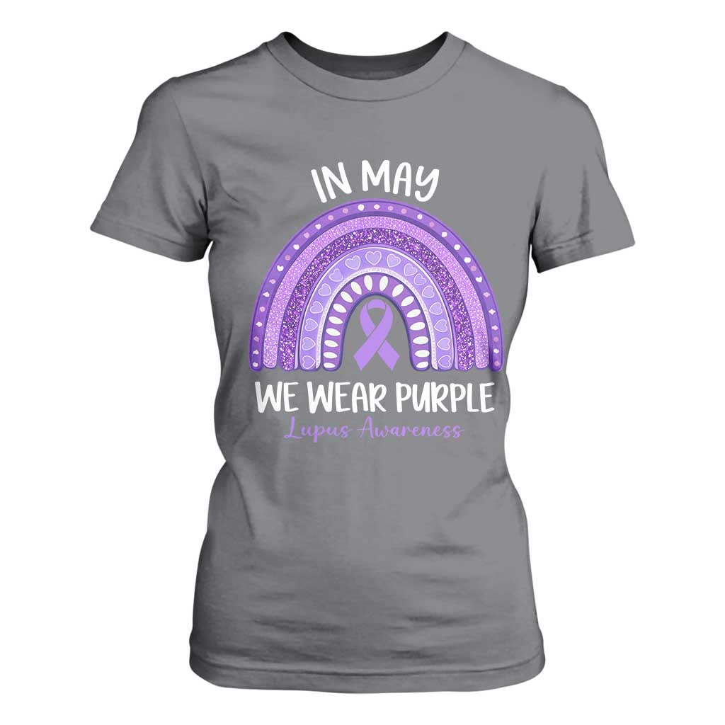Lupus Support T Shirt For Women In May We Wear Purple Ribbon Rainbow